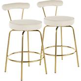 Rhonda 26" Counter Stool in Cream Velvet & Gold Metal (Set of 2)